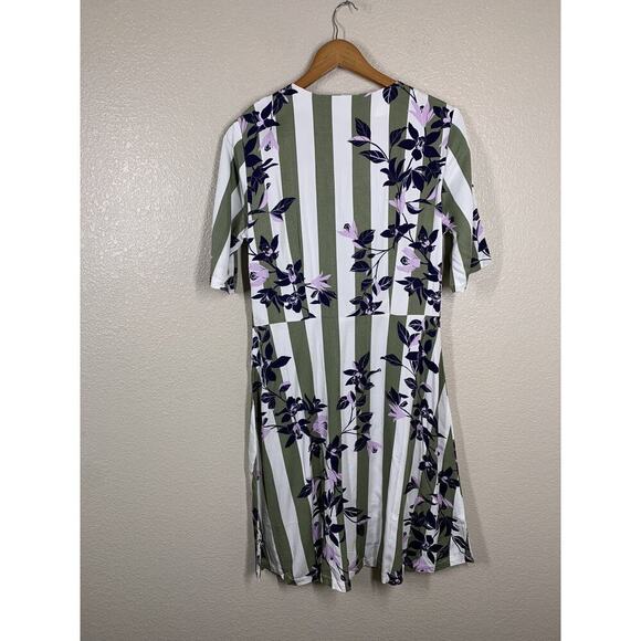 Vero Moda Vilja Striped Floral Shirt Dress Large L Mixed Print Button Front - Picture 4 of 6